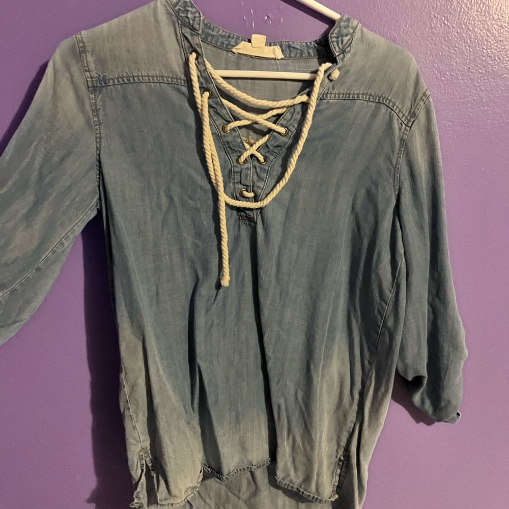 Lovestitch Denim Blue Lace-Up Blouse